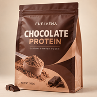 Sachet d'emballage personnalisé imprimé avec soufflet latéral et fermeture éclair refermable pour chocolat, poudre protéinée, marque privée, vente en gros