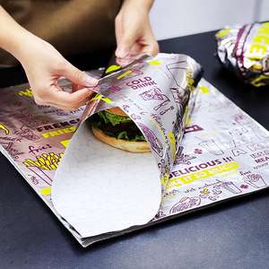 Custom Logo Printed Aluminum Foil Insulation Recyclable Wax <b>Paper</b> Food <b>Wrapping</b> <b>Paper</b> for Sandwich Burger Bread Use - Product Image 1