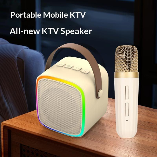 Portable Mini Wireless Karaoke Speaker with Dual Microphones RGB Lighting for 5.3 5W Output 1000-2000mAh Battery-Model K3
