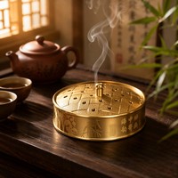 Brûleur d'encens traditionnel en laiton plaqué or, avec motif de bambou, gravé de cent caractères Fu, encensoir chinois, cendrier de bureau pour la prospérité