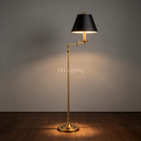 Lampe sur pied en laiton avec abat-jour en tissu noir, bras articulé réglable, lampe de lecture pour bureau, salon, villa, hôtel, décoration