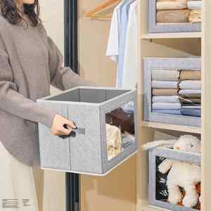 Cubes de rangement en tissu, boîtes de rangement décoratives, paniers, organiseurs de placard, bacs de rangement avec couvercles pour la maison et le bureau - Product Image 5
