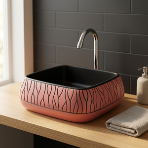 Lavabo de salle de bain moderne en céramique jaune imprimé, petit format, avec finition électroplaquée et motif grain de cuir, idéal pour villas et hôtels - Product Image 6