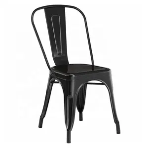 黑色金属室内/室外工业咖啡椅，带垂直板条靠背和排水孔座椅