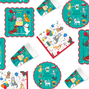 Ensemble de vaisselle pour fête d'anniversaire sur le thème des animaux de compagnie DAMAI Green, comprenant des assiettes et des gobelets en papier jetables pour la décoration de table de fête pour animaux de compagnie - Product Image 2