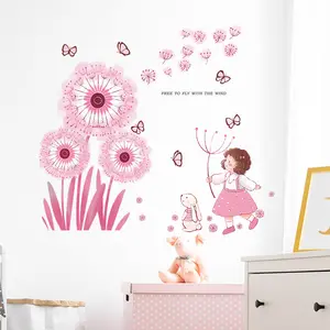 ملصق حائط على شكل فراشة الهندباء الوردي ملصق كارتوني أرنب فتاة شارات غرفة معيشة إبداعية للأطفال