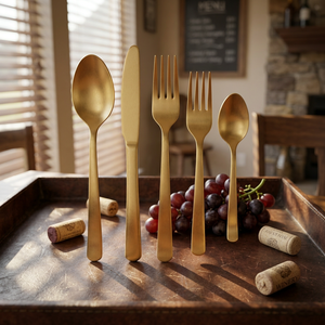Juego de Cubiertos Modernos Dorados con Acabado Espejo, Aptos para Lavavajillas, Utensilios para Comer en Bodas - Product Image 3