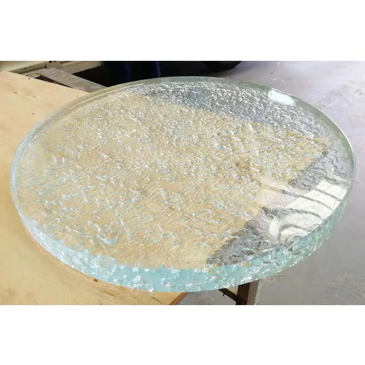 Dicke Gusschebe Glastischplatte rund strukturierte abgeschrägter Glasarbeitsplatte 19 mm dekorative gehärtete heißschmelzende Glasplatte für Tischdekoration
