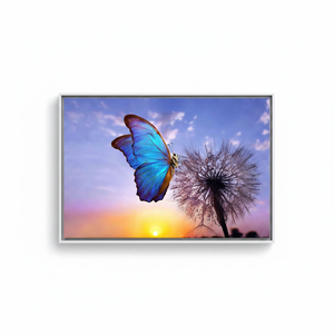 Printed <b>Canvas</b> Artwork: Dandelion Sunrise View, Flat Graphic Design,WHITE <b>FRAMED</b> <b>CANVAS</b> - Product Image 2