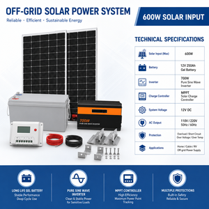 ชุดโซลาร์เซลล์ 600W พร้อมแบตเตอรี่และแบตเตอรี่เจล 12V 250Ah สำหรับระบบออฟกริด 600W250AH แบบเสียบใช้งานได้ทันที พร้อมสายเคเบิลแบบเชื่อมต่อสำเร็จรูป - Product Image 4