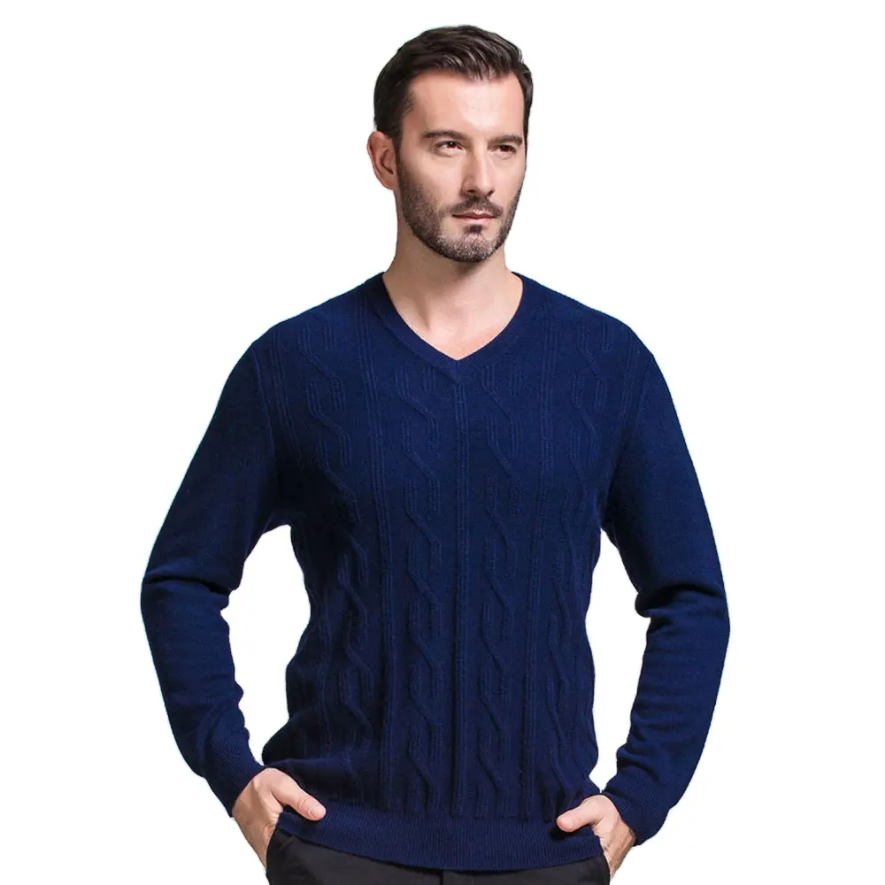Grosir Pulover Pria Warna Solid Leher V Pria XXL Sweater Kasmir untuk Pria
