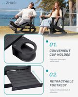 Fauteuil Adirondack à bascule en HDPE avec dossier à 7 lattes, repose-pieds escamotable, porte-gobelet, résistant aux intempéries pour patio, bord de piscine, jardin