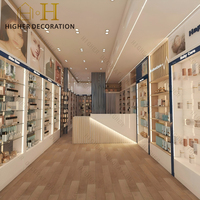 Vitrine de présentation de cosmétiques moderne en bois, meuble de maquillage et de soins de la peau, comptoir d'accueil avec logo personnalisé