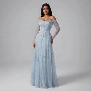 Serene Hill LA73464 Elegante Vestido <span class=keywords><strong>de</strong></span> Fiesta Amarillo con Hombros Descubiertos y Manga Larga 2026, Vestido <span class=keywords><strong>de</strong></span> Noche con Corsé y Corte en A para Mujer - Product Image 4