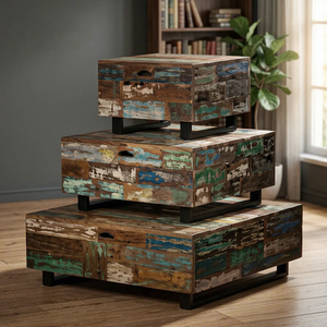 Reclaimed <b>Wooden</b> Iron <b>Chest</b> Box Set Big Medium Small Rustic Storage <b>Trunks</b> Vintage Industrial Furniture - Product Image 1
