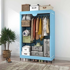 WELLAND Armoire de rangement moderne à 6 niveaux, étagères métalliques réglables, porte-vêtements avec barres simples et crochets latéraux - Product Image 4