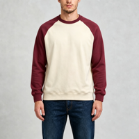 Chemise décontractée oversize pour homme en coton 100% 280GSM, col rond, manches raglan longues, personnalisable, color-block, couleur automne