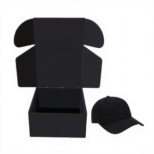 Boîte d'emballage en papier kraft pour casquettes de baseball noires en gros, boîte d'expédition pliable personnalisée pour casquettes snapback et casquettes trucker - Product Image 1