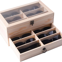 Zweistufige Holz-Brillenaufbewahrungsbox mit Transparentem Deckel 12-Fächer Sonnenbrillen-Präsentationsbox Schubladendesign Brillen-Organizer