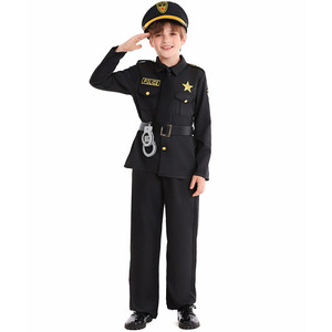 Costume d'Halloween pour enfants, tenue de policier <span class=keywords><strong>noir</strong></span>, déguisement de jeu de rôle, pour fêtes et spectacles, fête de carnaval pour garçons - Product Image 2