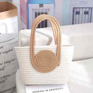 Nouvel Arrivage I-0596 – Sac à Main Tressé en Paille et Corde de Coton Color Block Mairun USA pour Femme, Fermeture Éclair Simple, Doublure Polyester 6 Pouces - Product Image 3