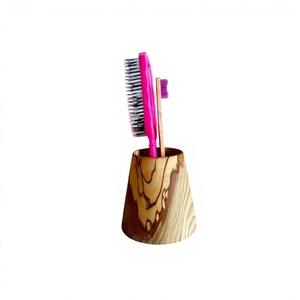 Wood <b>Toothbrush</b> <b>Holder</b> Stand Round Minimalist Bathroom Organizer Convenient Countertop Rack - Product Image 2