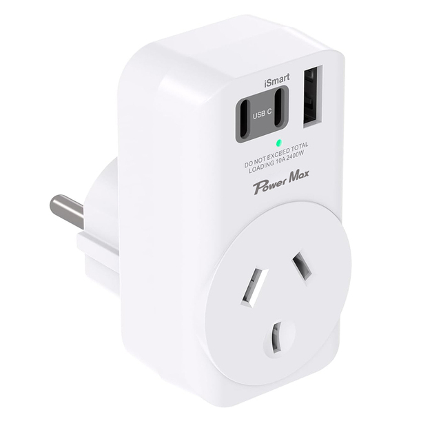 Addtam European Travel Adapter Power Plug 2 USB C 1 USB a AU to EU Travel Accessories Type E/F Outlet Adaptor Charger