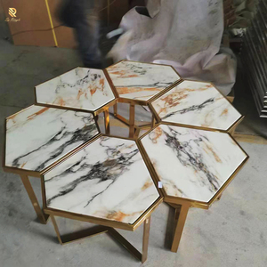 Chất Lượng Cao Kết Cấu Trắng Nhân Tạo Bàn Bằng Đá Cẩm Thạch Văn Phòng Hàng Đầu Hội Nghị Bảng Trang Trí Nội Thất Hình Lục Giác Cánh Hoa Thiết Kế Bàn Cà Phê - Product Image 5