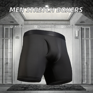 KIVOTECH Caleçons Boxers Tricotés Mi-Hauts pour Hommes, Noirs Unis, Sans Coutures, Extensibles, avec Ceinture Élastique - Product Image 2