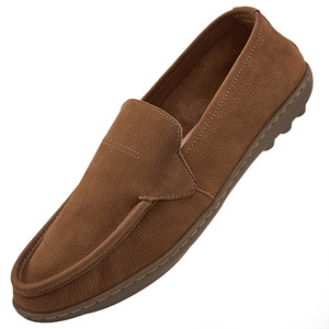 Mocassins en cuir pour homme, bout rond, à enfiler, respirants, dessus en cuir véritable, semelle extérieure en caoutchouc, semelle intermédiaire en EVA - Product Image 4
