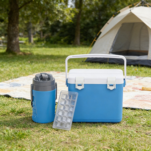 Glacière portable en plastique dur, mousse EPS, blanc et bleu, 10L+1.9L, glacière de camping, glacière de voyage, ensemble de glacière - Product Image 2