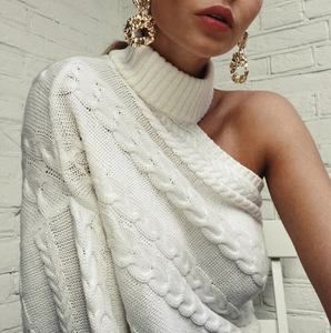 Fabricant pulls pour femmes pulls à <span class=keywords><strong>col</strong></span> <span class=keywords><strong>roulé</strong></span> à manches longues sexy épaules dénudées doux style coréen <span class=keywords><strong>pull</strong></span> en tricot épais - Product Image 1