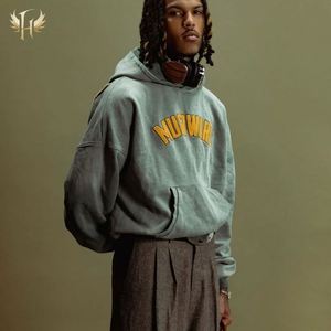 100% Cotton Custom Embroidered Sweatshirt <b>Hoodie</b> Streetwear OEM Chenille Embroidery <b>Hoodie</b> Custom Logo Fleece Hoodies <b>Men</b> - Product Image 6
