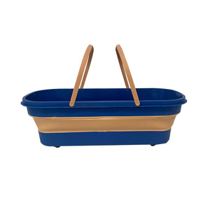 Folding Mop Bucket Silicone Drain Basin Rectangular Portable Hand Held Car Wash Cleaning Bucket Orange And Blue - Product Image 3