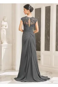 فستان نسائي بياقة على شكل V مزين بالدانتيل فساتين أم العروس فساتين رسمية شيفون بكشكشة على شكل حرف A مقاس كبير فساتين سهرة للأمهات - Product Image 3