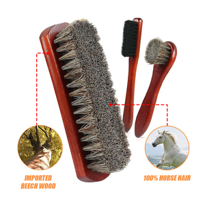 Ensemble de brosses à chaussures professionnelles en crin de cheval, 4 pièces, manche en bois de hêtre, pour le nettoyage et l'entretien des chaussures en cuir - Product Image 4