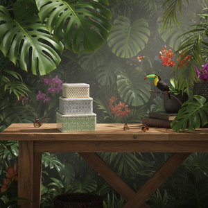 Juego de Cajas de Almacenamiento Metálicas Cuadradas Kontensan, 235 mm x 235 mm x 110 mm (Juego de 3), Selva Tropical, un Paraíso Verde de la Naturaleza y la Vida Silvestre - Product Image 3