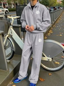 Conjunto Deportivo Casual de Dos Piezas para <span class=keywords><strong>Hombre</strong></span>, Talla Europea, Cuello Alto con Cierre, Manga Larga, Pantalones Largos, 100% Bambú, para Otoño - Product Image 1