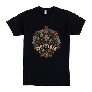 <b>Gamer</b> Crest Black <b>T</b>-<b>Shirt</b> For Gamers With Vintage Design And Gaming Symbols - Product Image 1