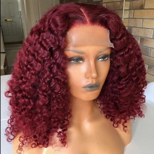 Highknight dentelle 4x4 5x5 fermeture perruques cheveux humains Transparent bouclés Bob brésilien rouge 99j bordeaux longue dentelle <span class=keywords><strong>suisse</strong></span> brun moyen - Product Image 2