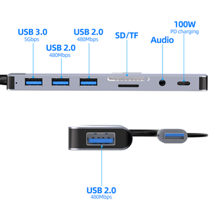 Buena calidad de aleación de aluminio USB C a 8 en 1 USB 3,0 + 2,0 lector de tarjetas + Audio USB C HUB de transferencia de datos - Product Image 2