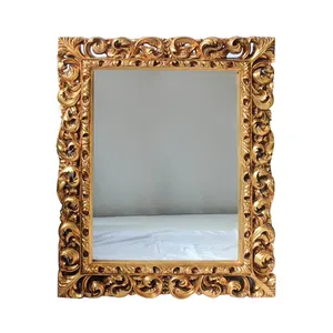 Bán Sỉ Số Lượng Lớn Gương Treo Khung Bằng <span class=keywords><strong>PU</strong></span> Màu Vàng Hiệu Ứng Phong Cách Baroque Cổ Trang Trí Khách Sạn - Product Image 1