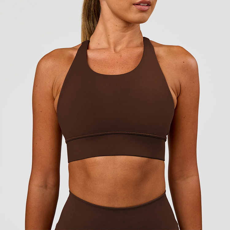 Custom Logo Women Recycled Polyester High Support Cross Back Sports Bra Solid Adjustable Straps Underband Yoga Workout Top