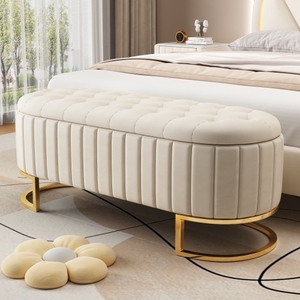 Elegant Upholstered Velvet Storage Ottoman with Button-Tufted,Storage Bench with Metal Legs for Bedroom Living Room - Product Image 1