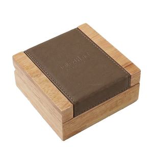 Leather Jewelry Box Square Wood Lid Embossed Design Brown Plain Style for Jewellery Storage - Product Image 1