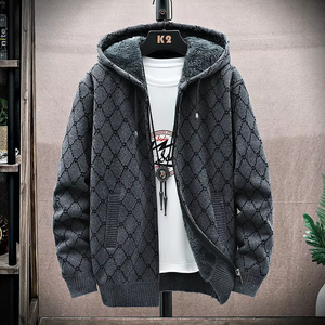 2025 Autumn Winter Custom Mix Long Sleeve Plus Size Knitted Full Zip up Hooded Thick Men Sweater Cardigan <strong>Jumpers</strong> - Product Image 4