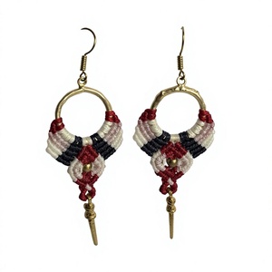 ต่างหูห่วงมาคราเม่หลากสีทำมือประดับเดือยทอง ขายส่ง - Product Image 1