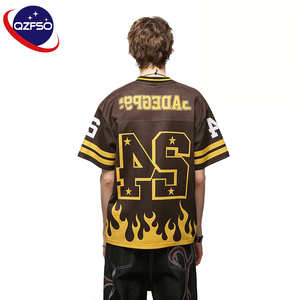 QZFSO Old School Daily Matte Polyester V-Neck Oversized Custom Sublimated Football T-shirt Mesh Sport Soccer Jersey for Men - Product Image 1