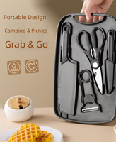 Ensemble de couteaux de pique-nique avec planche de rangement en PP, planche à découper antidérapante, ensemble de cuisine portable pour le camping en plein air
