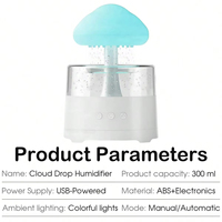 Humidificador de Aire con Bluetooth, Música y Sonido de Lluvia, Mini Humidificador de Escritorio para el Hogar, Luz Nocturna Ambiental con Siete Colores Degradados